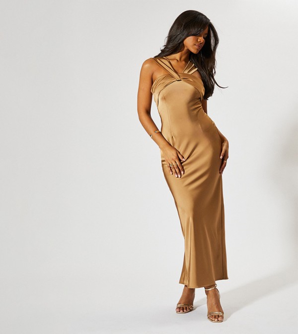 Satin Twist Halterneck Maxi Dress