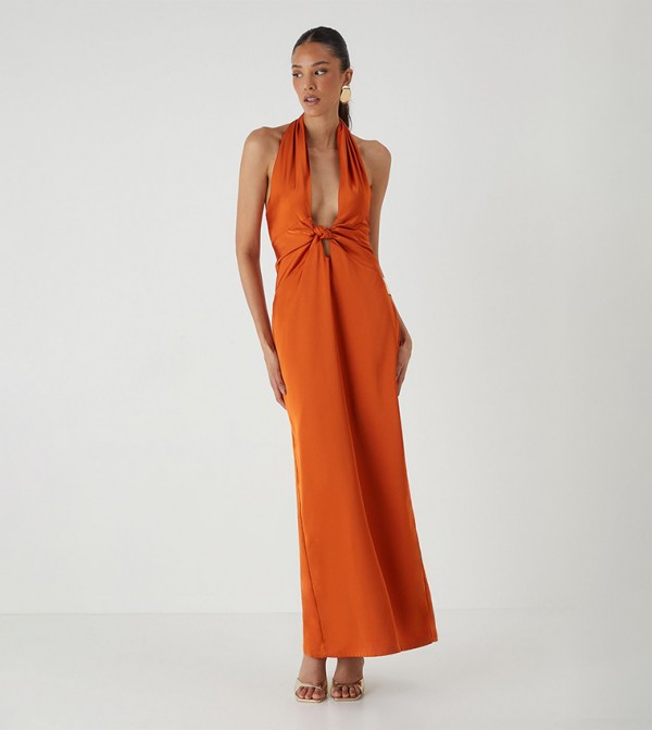 Knot Detail Satin Maxi Dress
