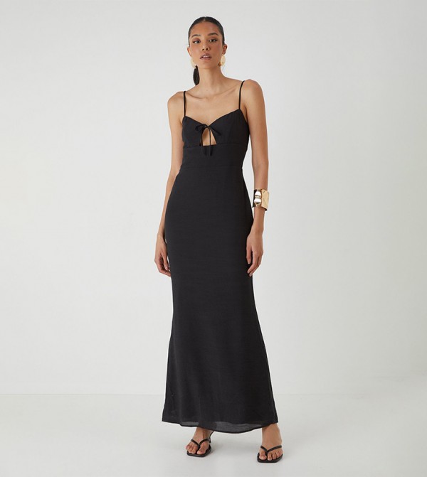 Linen Look Tie Bust Maxi Dress