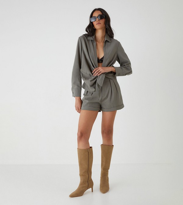Look Tie Side Oversized Linen Shirt