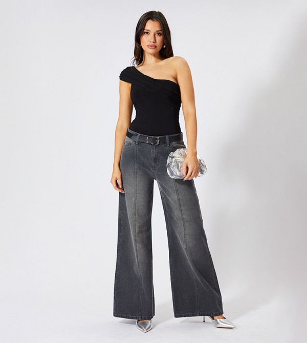 One Shoulder Fold Over Bodysuit Top