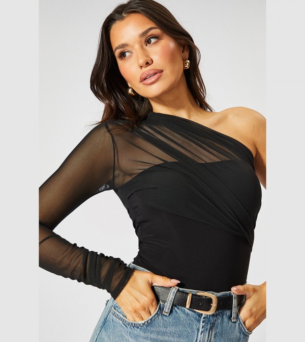 Mesh One Shoulder Bodysuit Top