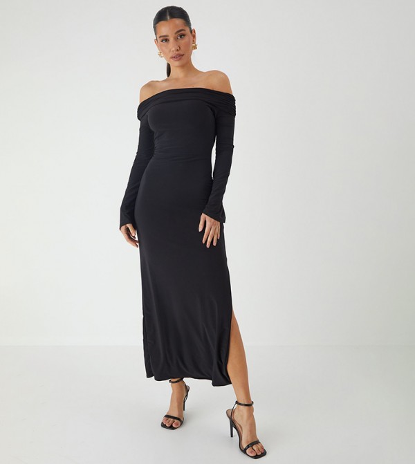 Bardot Fold Over Open Back Maxi Dress