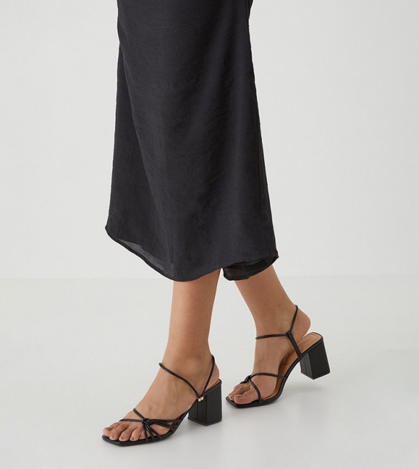 Leather Look Knot Block Heel Sandals