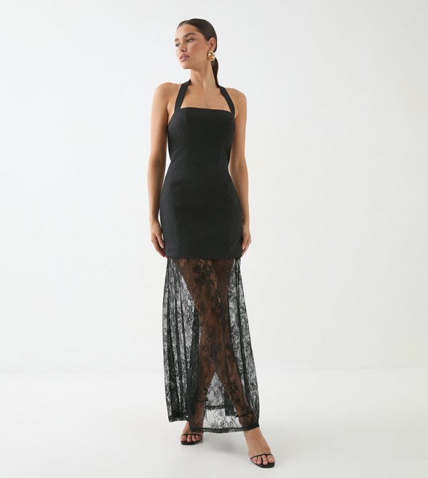 Lace Detail Halterneck Maxi Dress