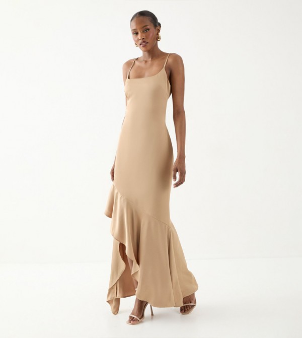 Solid Square Neck Tie Back Bridesmaid Maxi Dress