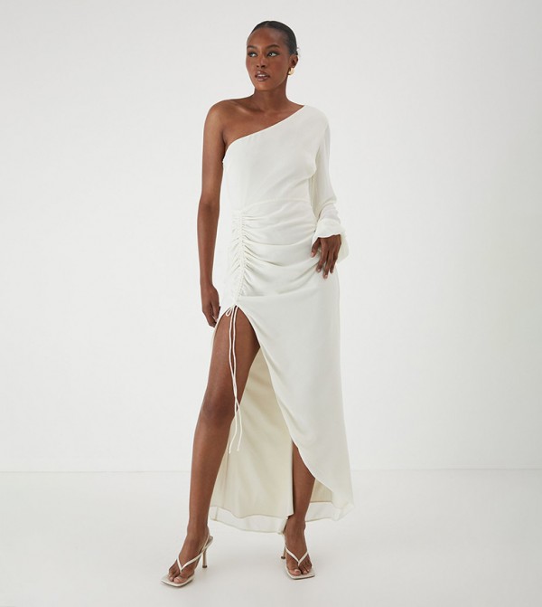 Ruched One-Shoulder Maxi Dress