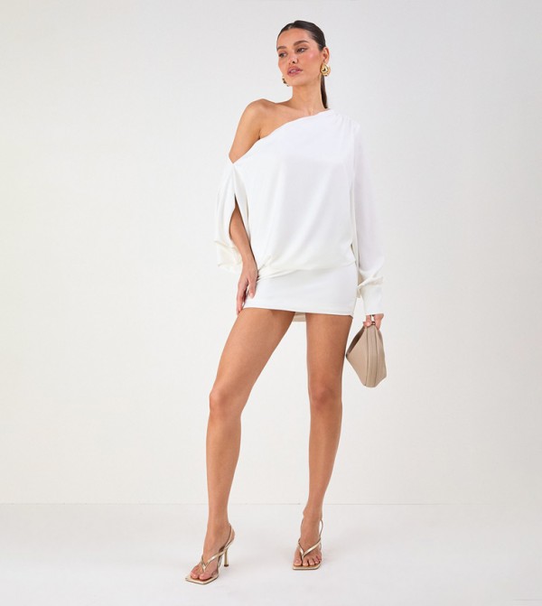 Solid One Shoulder Satin Mini Dress