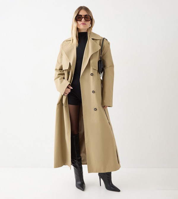 Solid Long Sleeves Trench Coat