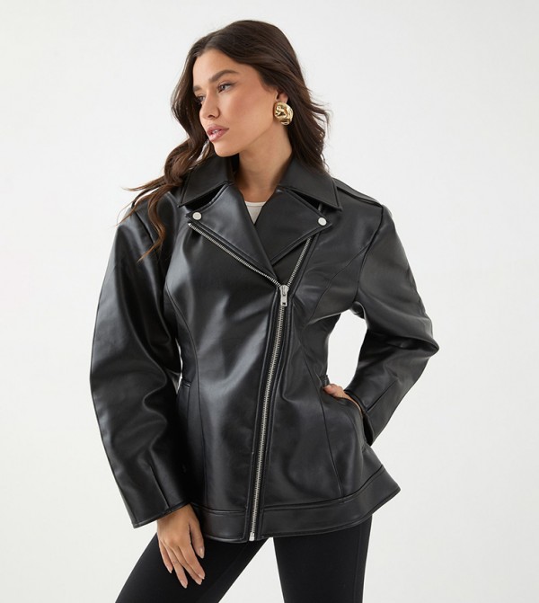 Faux Leather Long Sleeves Biker Jacket
