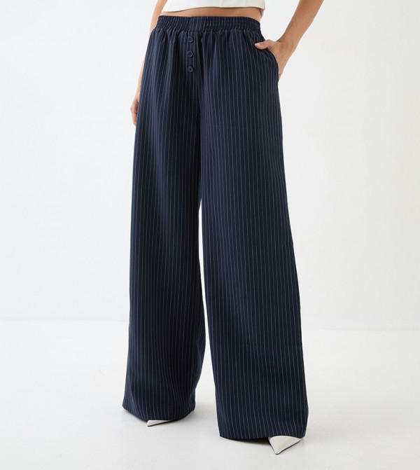 Premium Striped Button Front Trousers