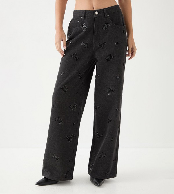 Embellished Wide Leg Jeans
