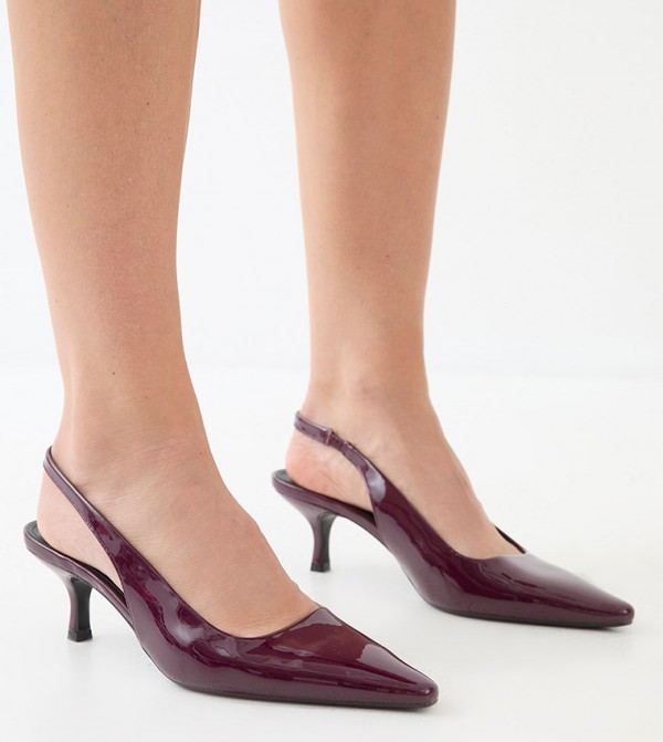 Patent Chisel Toe Slingback Kitten Heel Pumps