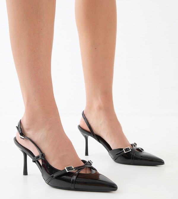 High Shine Buckle Detail Slingback Pumps