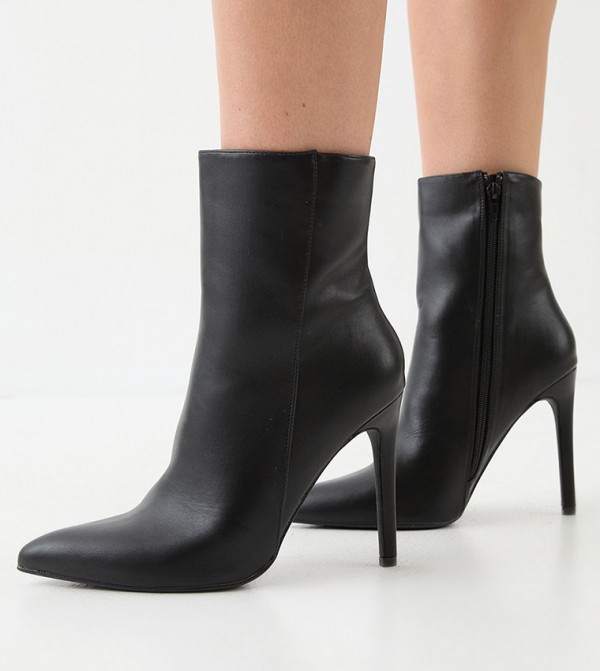 Faux Leather Stiletto Heel Ankle Boots