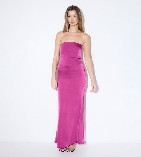 Premium Satin Bandeau Overlay Bridesmaid Dress