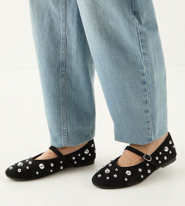 Faux Suede Studded Mary Jane Shoes