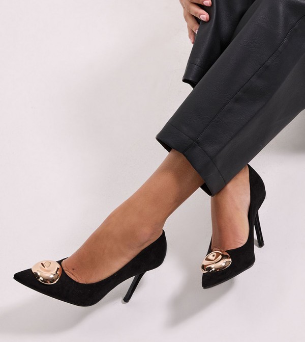 Faux Suede Metal Trim Detail Heel Pumps