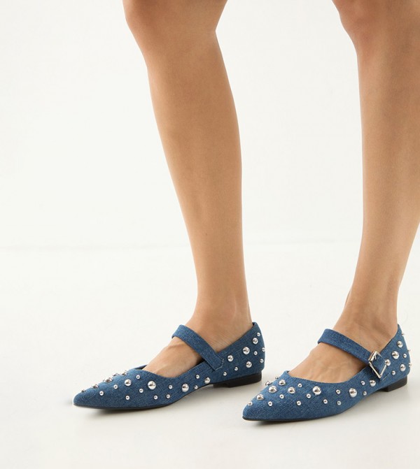 Stud Detail Pointed Mary Jane Shoes