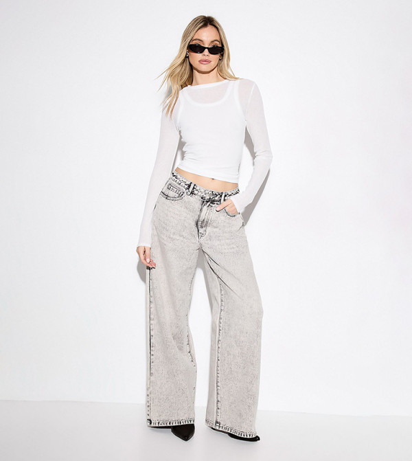 Premium Distressed Wash Seam Front Boyfriend Jeans