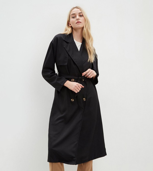 Buy Dorothy Perkins Longline Belted Trench Coat In Black 6thStreet