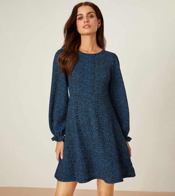 Blue Spot Printed Mini Dress