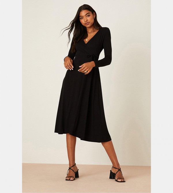Black Wrap Midi Dress