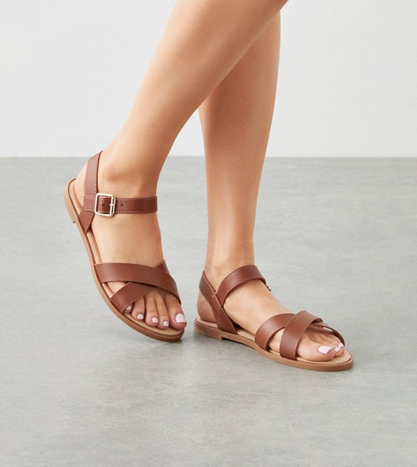 Wide Fit Florence Cross Strap Flat Sandals