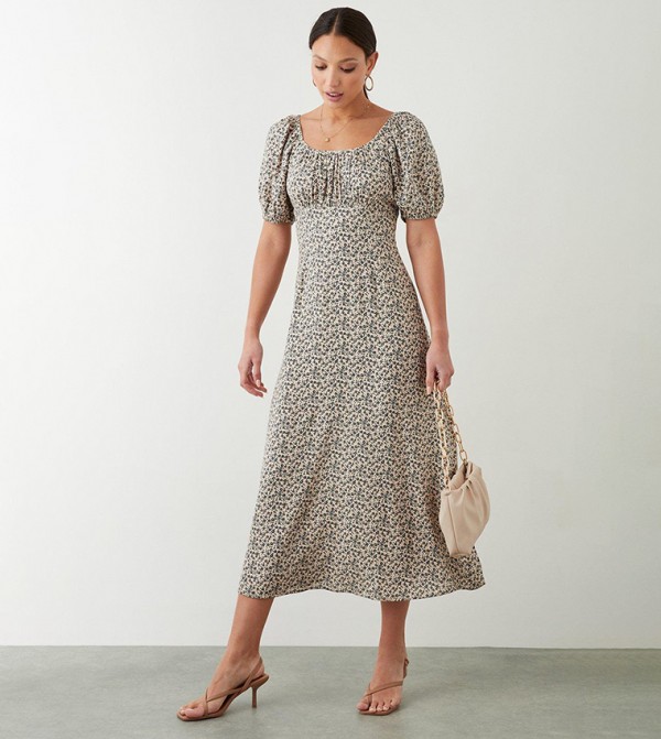 Printed Short Sleeves Midi Dress