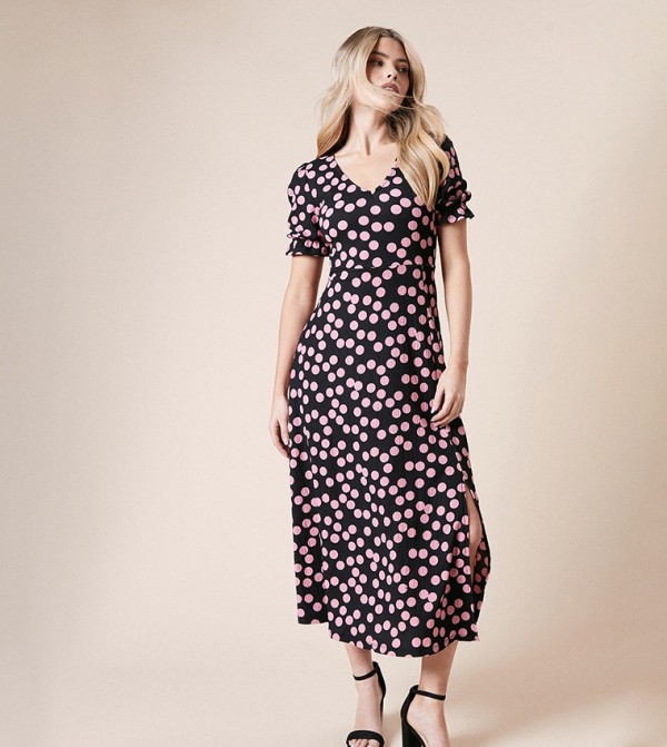 Polka Dots Short Sleeves Midi Dress