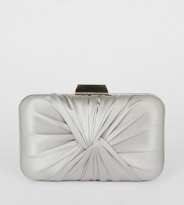 Buy Boohoo Structured Metallic Clutch Bag Chain In Grey