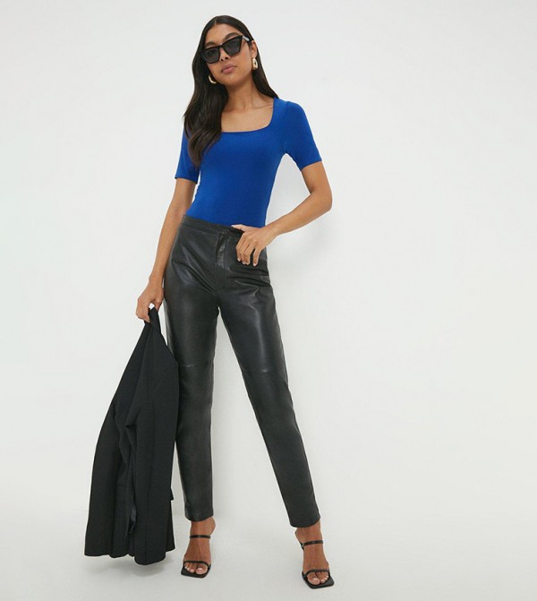 Faux Leather Pants With Contrast Binding