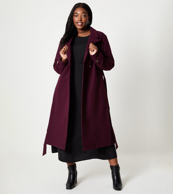 Buy Dorothy Perkins Curve Longline Belted Coat In Wine 6thStreet Kuwait