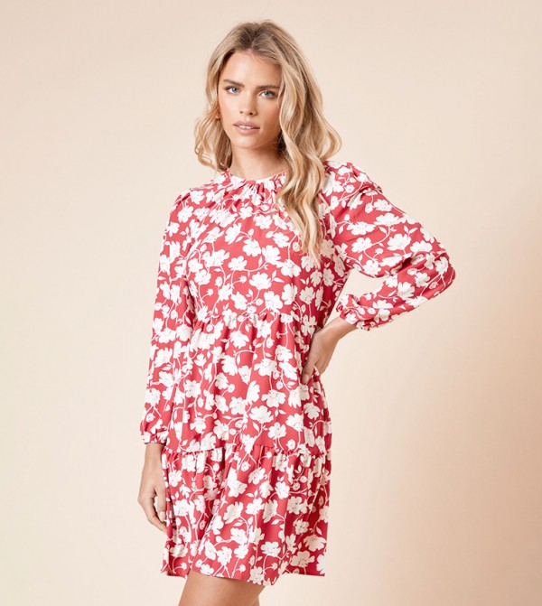 Petite Floral Print Long Sleeves Mini Dress