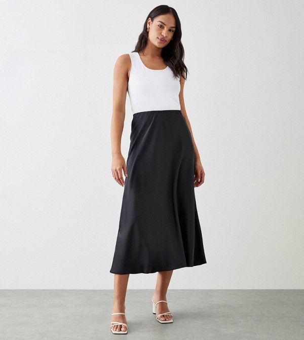 Buy Dorothy Perkins Satin Bias Midi Skirt In Black 6thStreet Oman