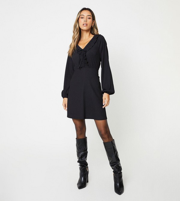 فستان ميني بياقة مكشكشة 