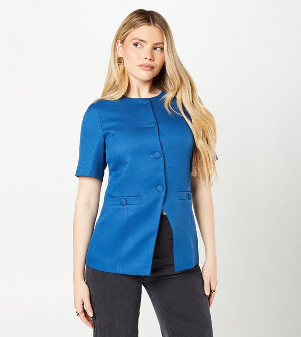 Button Detail Short Sleeves Top