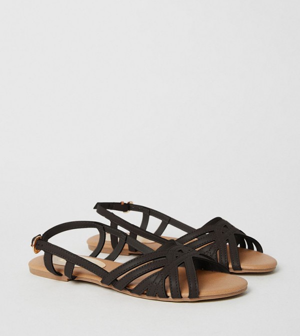 Fiona Faux Leather Lattice Peep Toe Slingback Flat Sandals