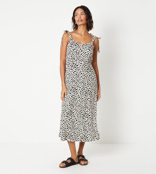 Animal Printed Tie Shoulder Midi Dress
