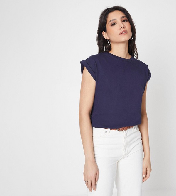 Solid Roll Sleeves T-Shirt