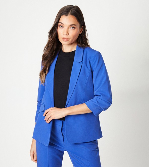 Buy Dorothy Perkins Petite Ruched Sleeves Blazer In Blue | 6thStreet Kuwait