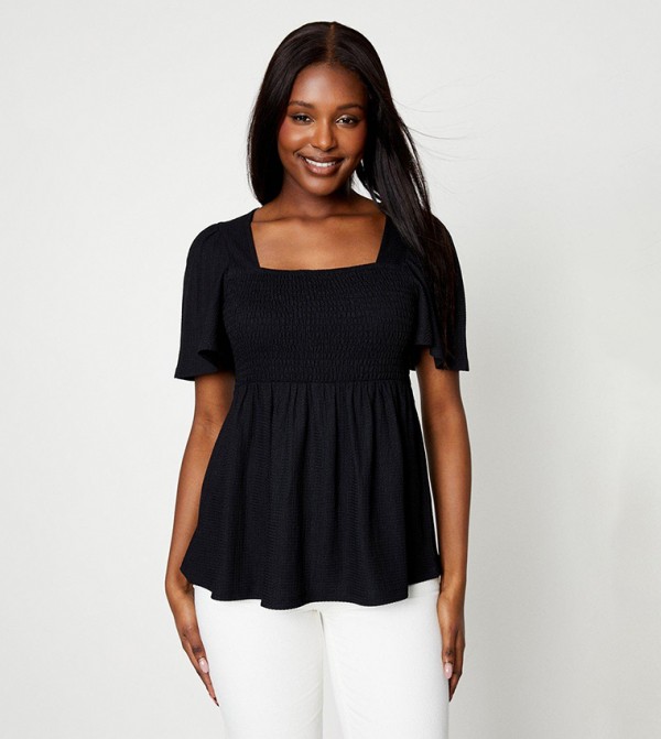 Shirred Angel Sleeves Top