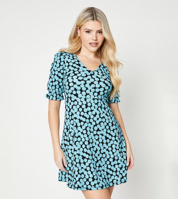 V-Neck Short Sleeves Mini Dress