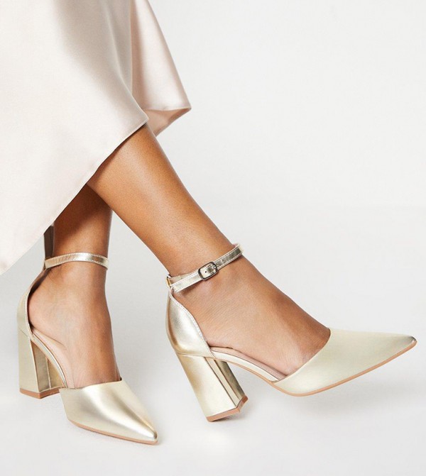 Blanche Ankle Strap Pointed High Block Heel Pumps