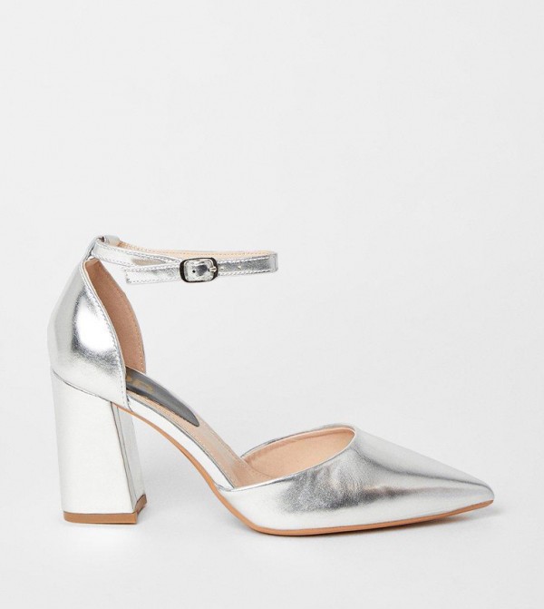 Blanche Ankle Strap Pointed High Block Heel Pumps