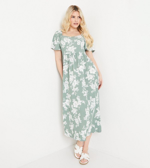 Floral Print Short Sleeves Midi Dress