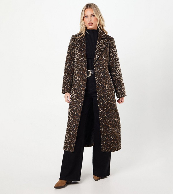 Petite Animal Patterned Midi Coat