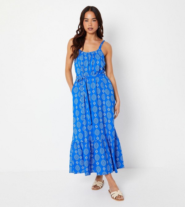 Petite Tile Tiered Pocket Midi Dress