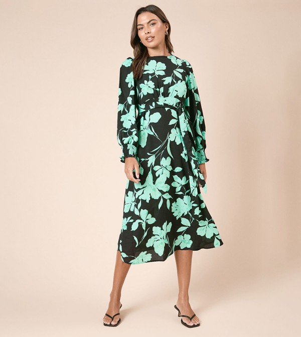 Floral Printed Empire Midi Dress