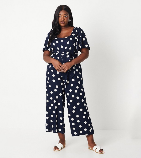 Buy Dorothy Perkins Curve Polka Dots Tie Waist Jumpsuit In Navy 6thStreet UAE